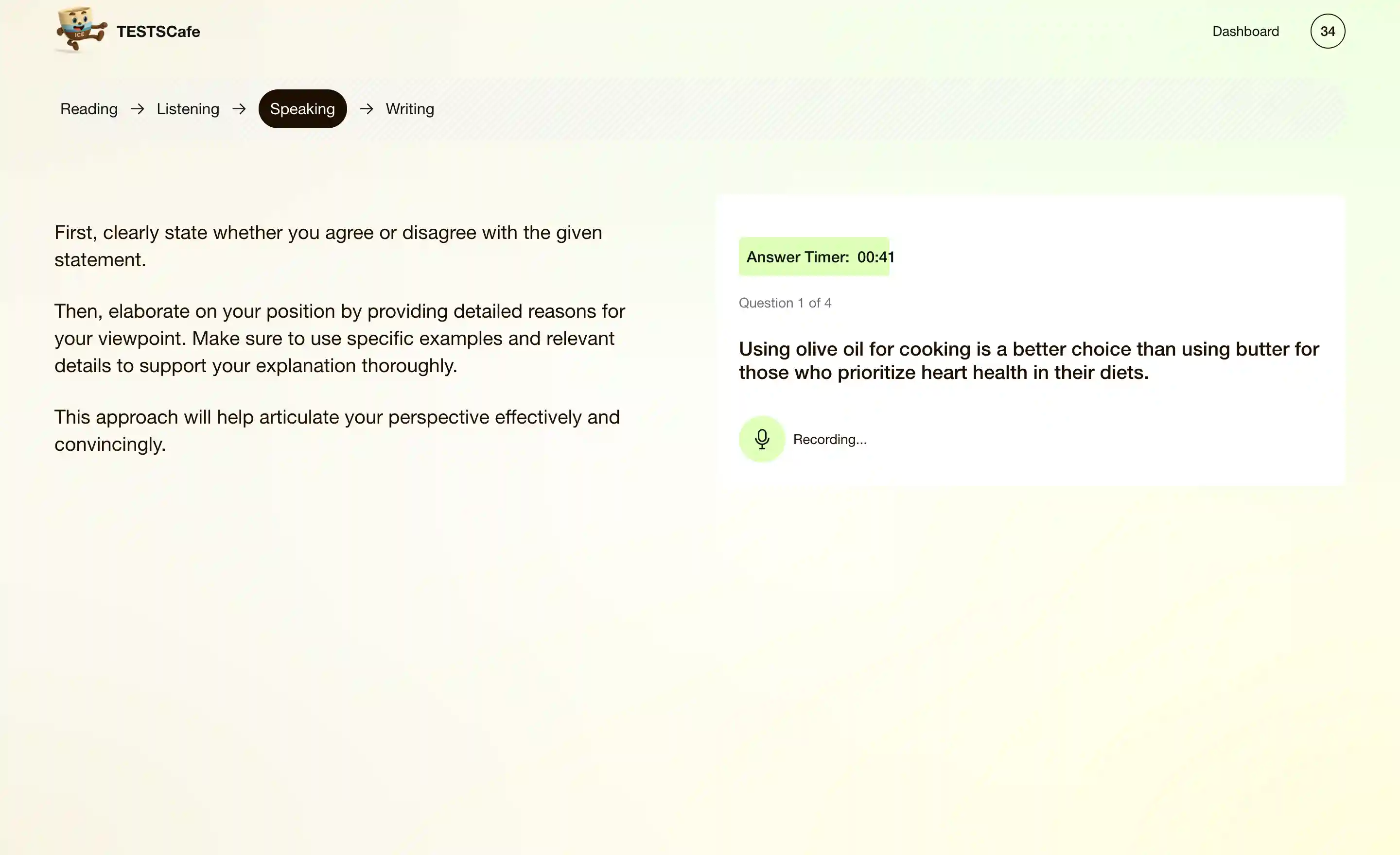 Speaking Section screenshot