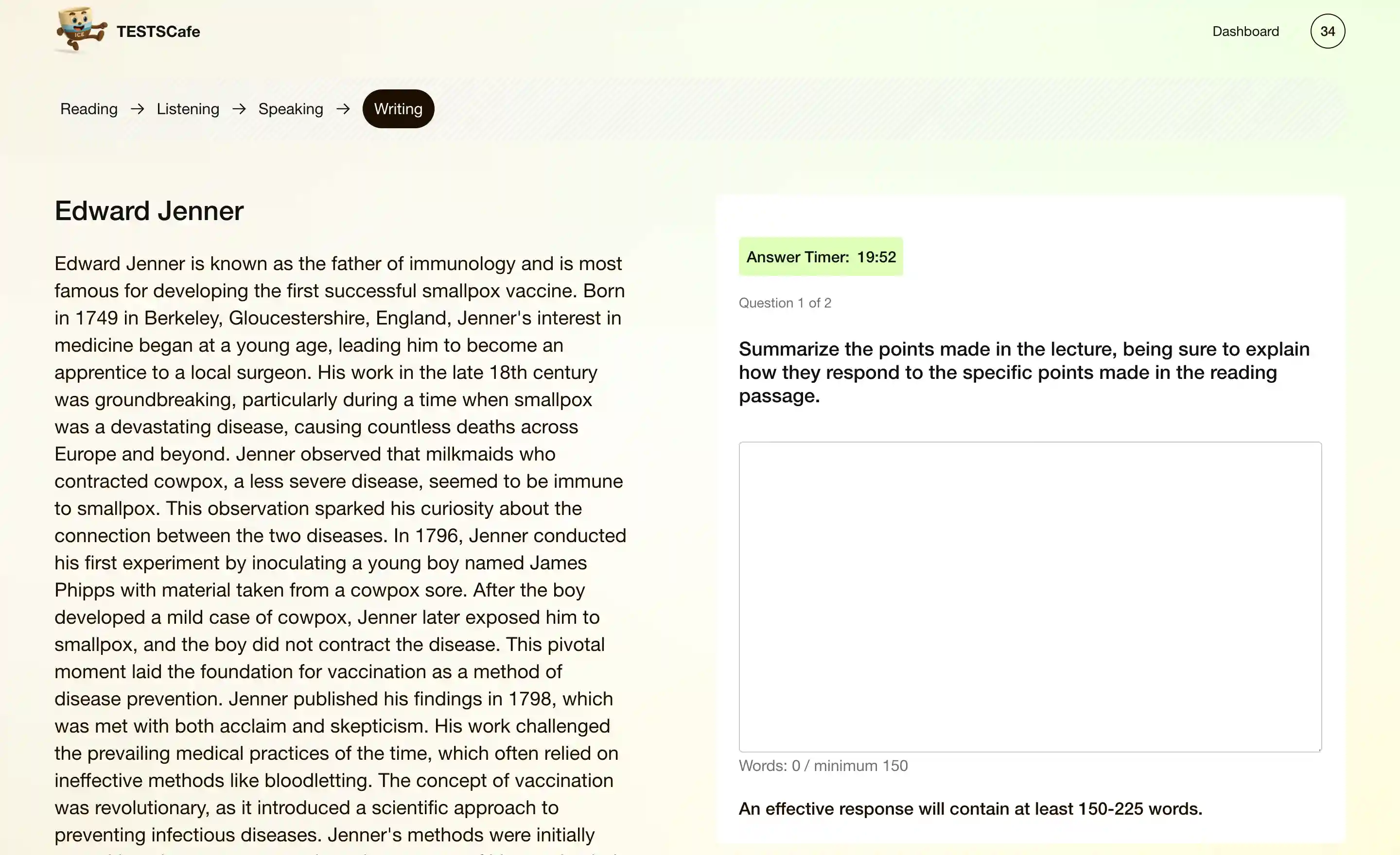 Writing Section screenshot